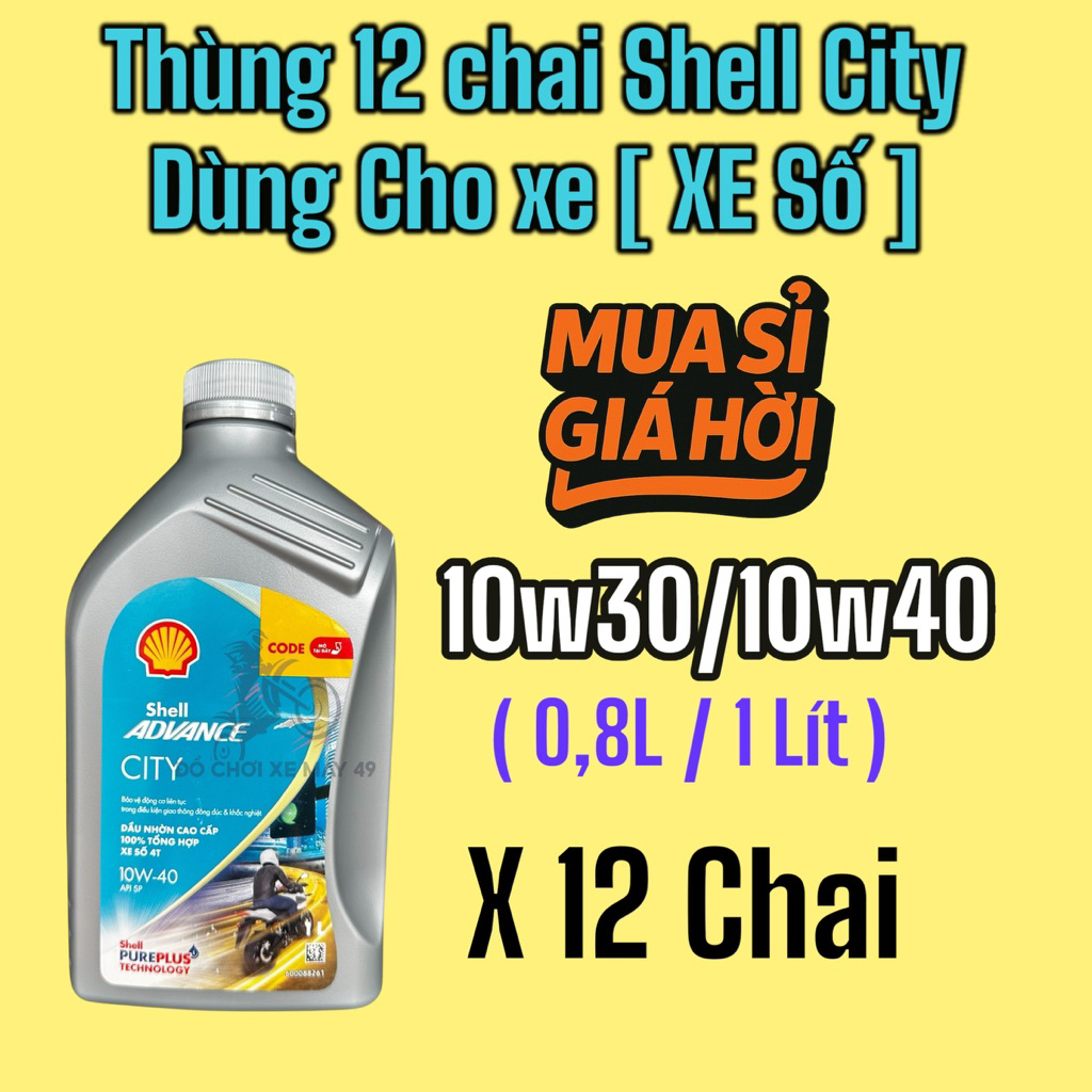 ( Sỉ thùng 12 chai ) Nhớt Shell advance city ( Xe Số ) mẫu mới 2025 10w30-10w40-800ml chính hãng >>>
