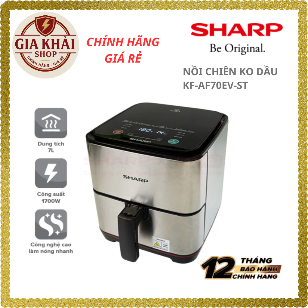 Nồi Chiên Không Dầu Sharp KF-AF70EV-ST 7 lít, Chống Dính - Hàng chính hãng - Bảo hành 12 tháng