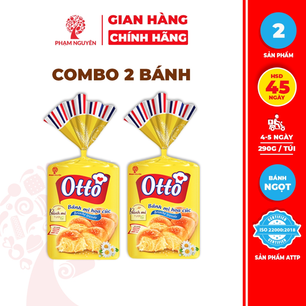 Combo 2 Bịch Bánh mì Hoa Cúc Otto Phạm Nguyên - Otto Brioche Tressée 290g | Bánh ăn sáng tiện lợi | 