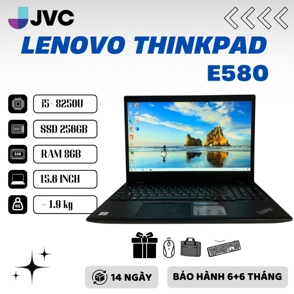 Laptop Giá Rẻ E580 I5-8250U hàng xịn RAM 8GB SSD 256GB 1366x768(LCD)