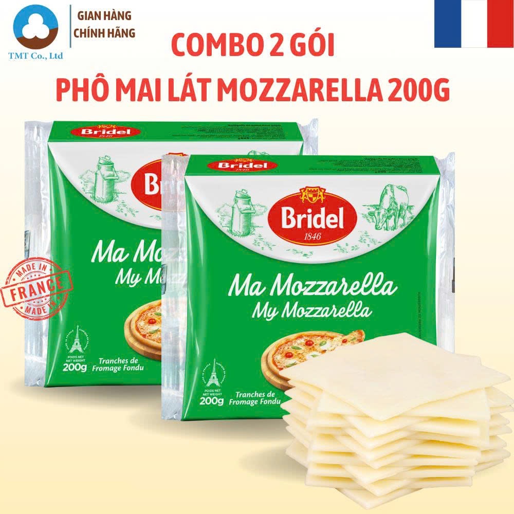 Combo 2 gói Phô mai lát Mozzarella Bridel 200g nhập khẩu từ Pháp