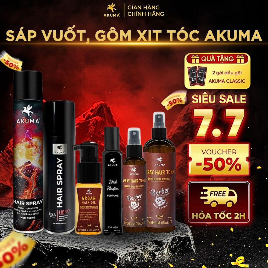Gôm Xịt Giữ Nếp Tóc, Xịt Tạo Phồng Tóc AKUMA Tạo Độ Phồng Tự Nhiên, Không Gây Bết Tóc Và Nặng Tóc
