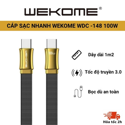 Bộ cáp sạc nhanh  , WDC -148 100W hàng cao cấp chính hãng bọc dù chống đứt gãy, chống nóng máy an toàn khi sử dụng