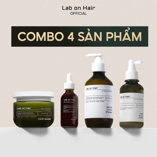  Combo dầu gội đầu+kem ủ tóc+xịt mọc tóc+tinh chất sâm gừng Lab on hair 300ml +250ml +160ml+60ml dưỡng tóc 