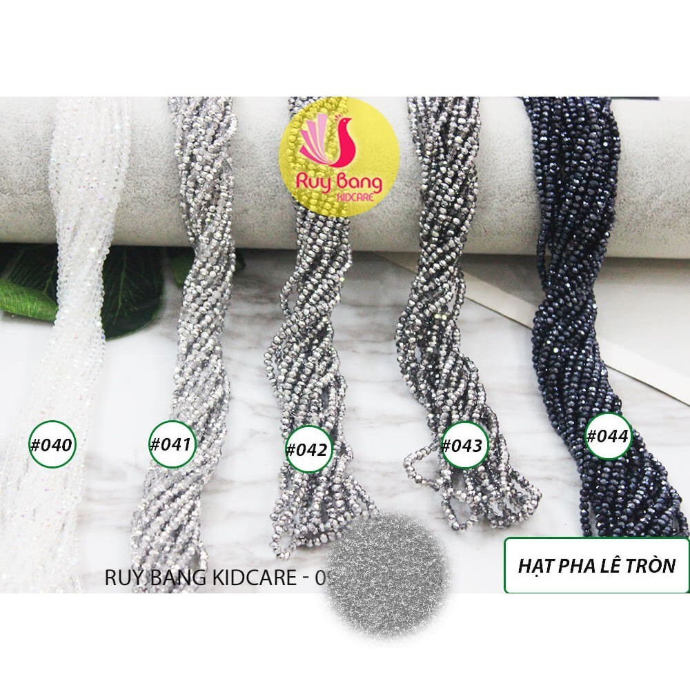 Hạt pha lê tròn 2mm tổng trắng, xám ( set 5 dây) dung đính kết váy áo, phụ kiện may mặc