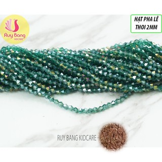 (set 5 dây) Hạt pha lê thoi 2mm tông xanh đính kết váy áo, phụ liệu may mặc