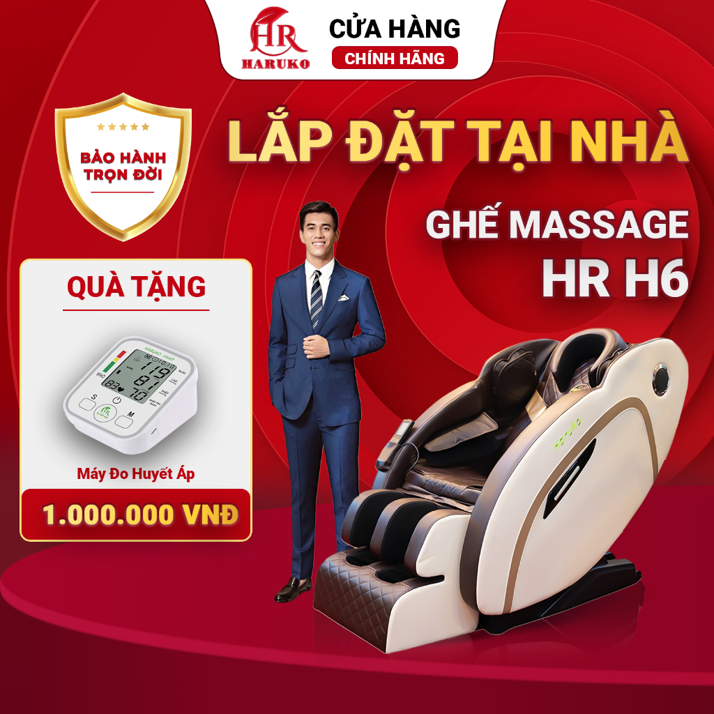 Ghế massage toàn thân HR Haruko H6, máy massage con lăn 3D, bảo hành trọn đời lắp đặt tại nhà