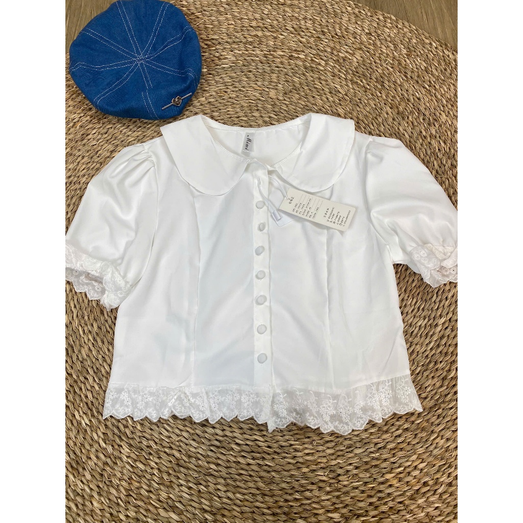 (SẴN-ẢNH THẬT) Sơ mi tay phồng cổ sen vạt ren Yummy đi học, Áo kiểu sơ mi croptop Hàn Quốc S26 | BigBuy360 - bigbuy360.vn