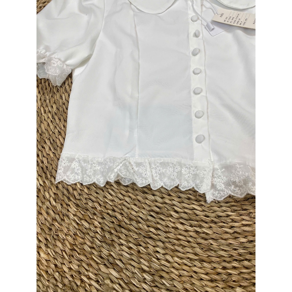 (SẴN-ẢNH THẬT) Sơ mi tay phồng cổ sen vạt ren Yummy đi học, Áo kiểu sơ mi croptop Hàn Quốc S26 | BigBuy360 - bigbuy360.vn