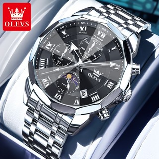 OLEVS Đồng hồ nam Chống nước Chính hãng Dạ quang Bấm giờ Lịch ngày Thạch anh Dây thép không gỉ 3675