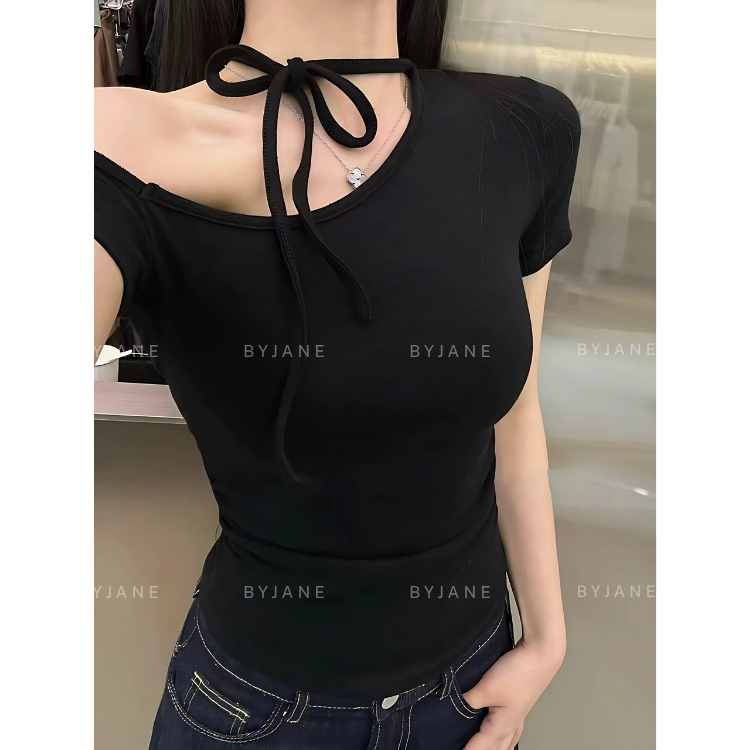 (MỞ BÁN) Áo Thun Nữ Trễ Vai Kèm Dây Thắt Nơ-BYJANE-691 | BigBuy360 - bigbuy360.vn