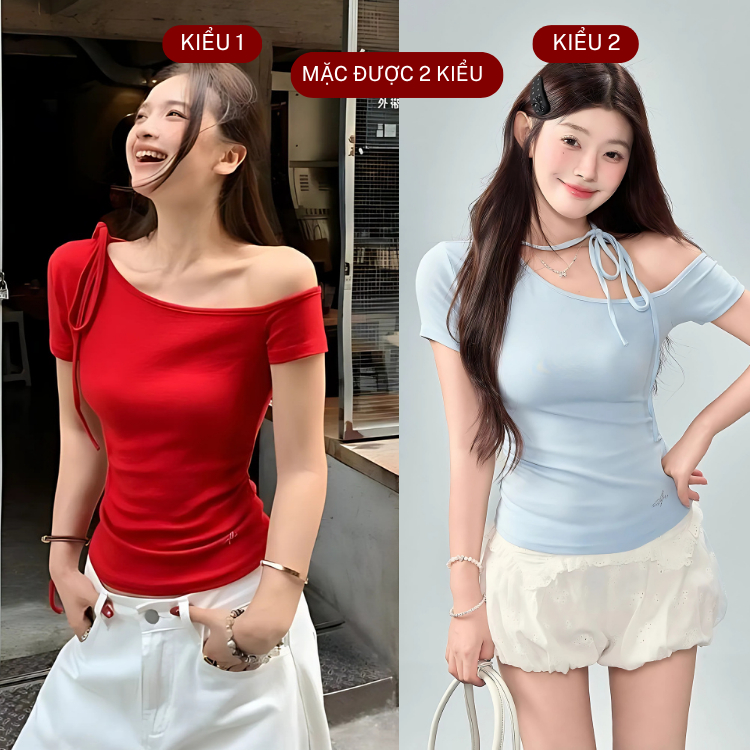 (MỞ BÁN) Áo Thun Nữ Trễ Vai Kèm Dây Thắt Nơ-BYJANE-691 | BigBuy360 - bigbuy360.vn