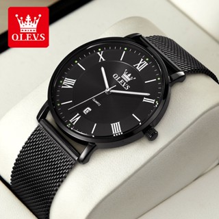 OLEVS Đồng hồ nam Chống nước Chính hãng Dạ quang Lịch ngày Siêu mỏng Thạch anh Dây lưới 5623