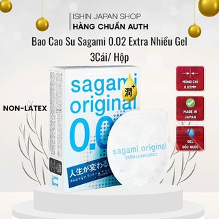 (Nhiều Gel) Bao Cao Su Sagami 0.02 Extra Nhiều Gel, Non- Latex Nhật Bản (3 Cái/ Hộp)