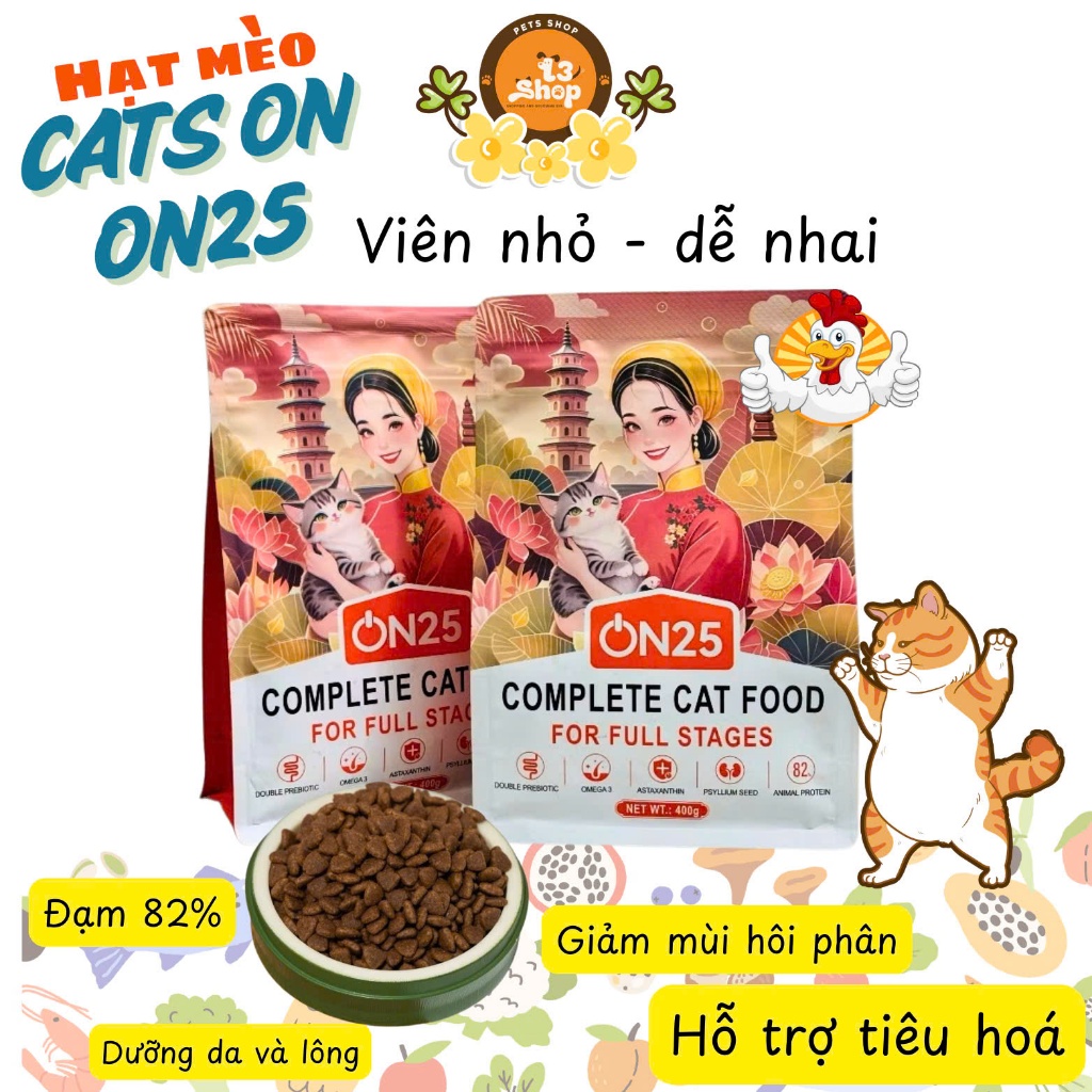 thức ăn hạt cat's on ON25 dành cho mèo - hỗ trợ tiêu hoá, giảm hôi phân, dưỡng da lông bóng và khoẻ 