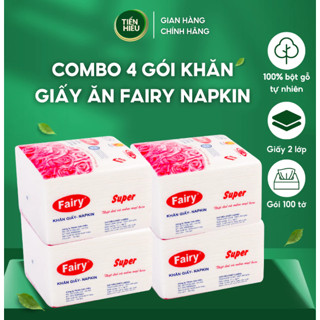  Combo 4 Bịch Khăn Giấy Ăn Fairy Napkin Khổ 320 x 320mm Chất Liệu Mềm Mịn Dễ Thấm Hút An Toàn Tiện Lợi 100 Tờ 