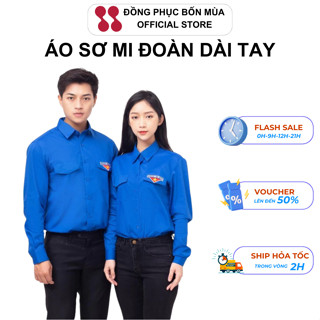 Áo sơ mi Đoàn thanh niên nam nữ dài tay chất cao cấp - Áo đoàn thanh niên logo in 1 túi ngực - Đồng phục đẹp