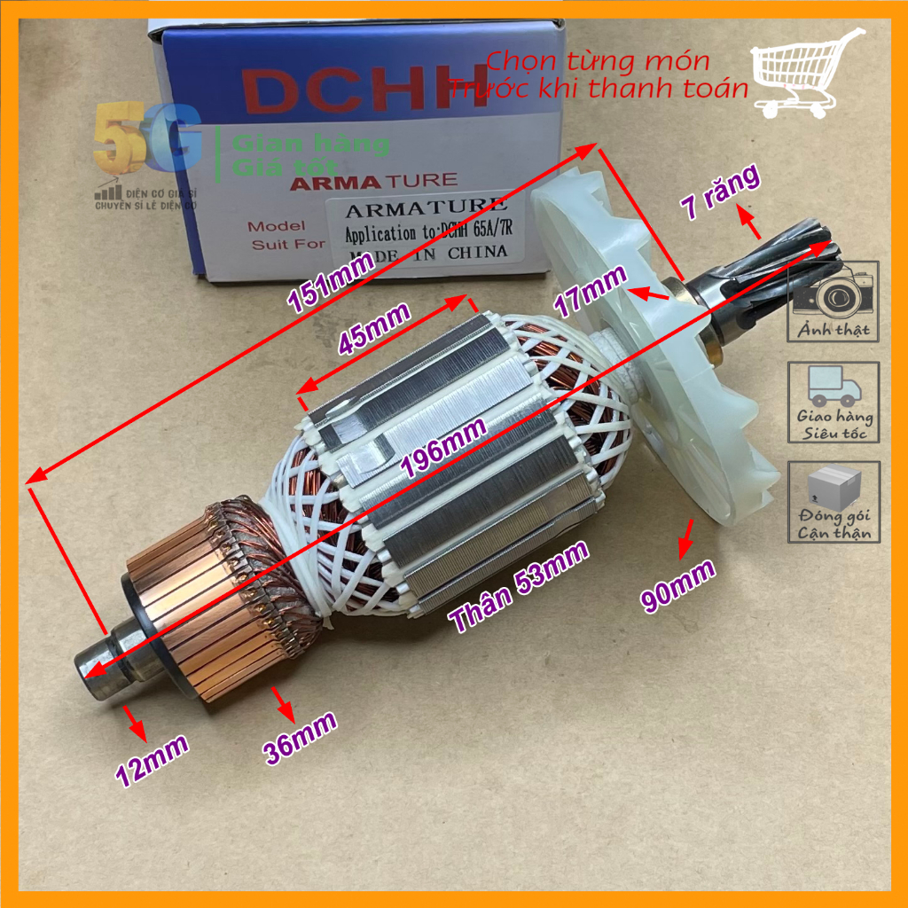 Rotor (DC) Máy Khoan Đục 30ly Hitachi 65A (7 Răng) Hoặc PANDA, HiKOKI Các Máy Đục 30ly TQ Trên Thị T