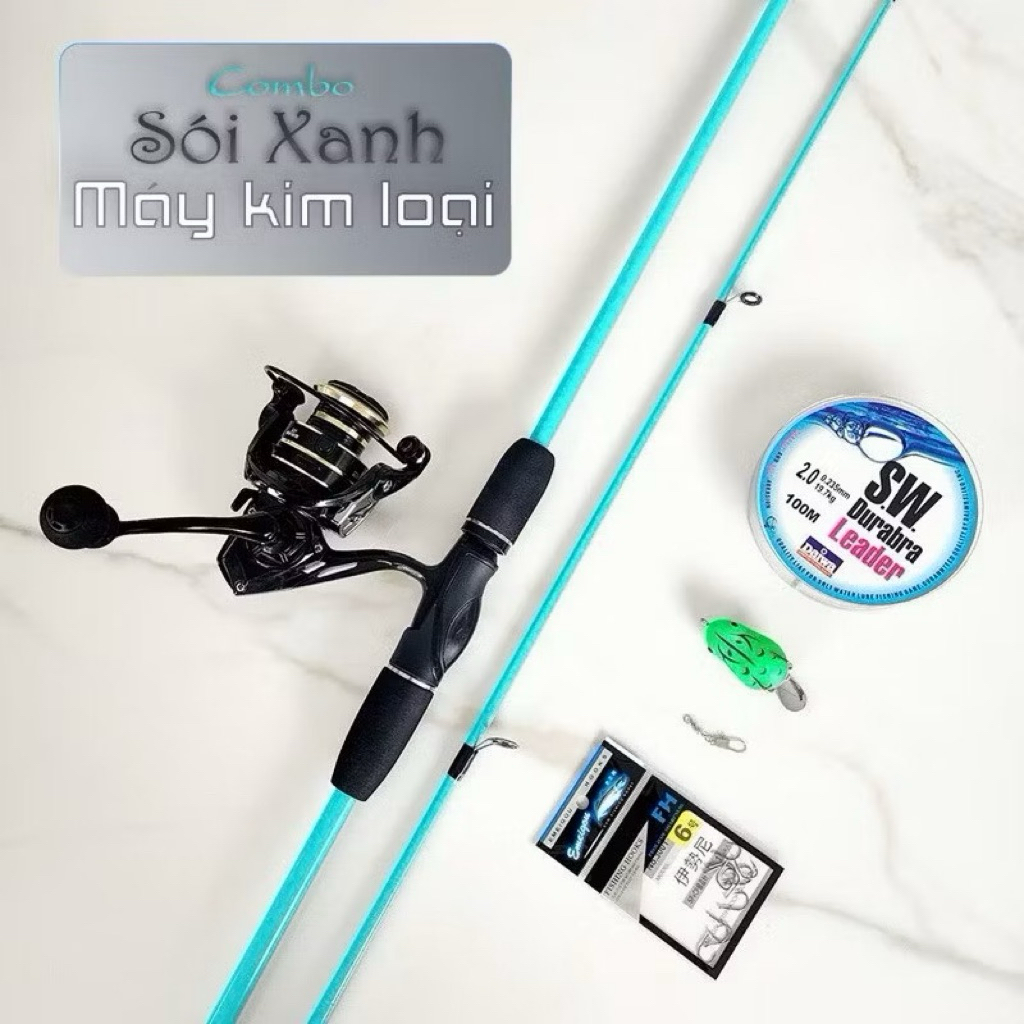 Combo Cần Câu Lure Sói Xanh + Máy Đứng Deukio AC2000 Full Phụ Kiện – Giá Rẻ Cho Học Sinh, Mới Chơi