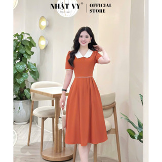 Đầm công sở Nhật vy cổ V viền ren phối bèo cổ chất lụa phù hợp đi chơi - D3360