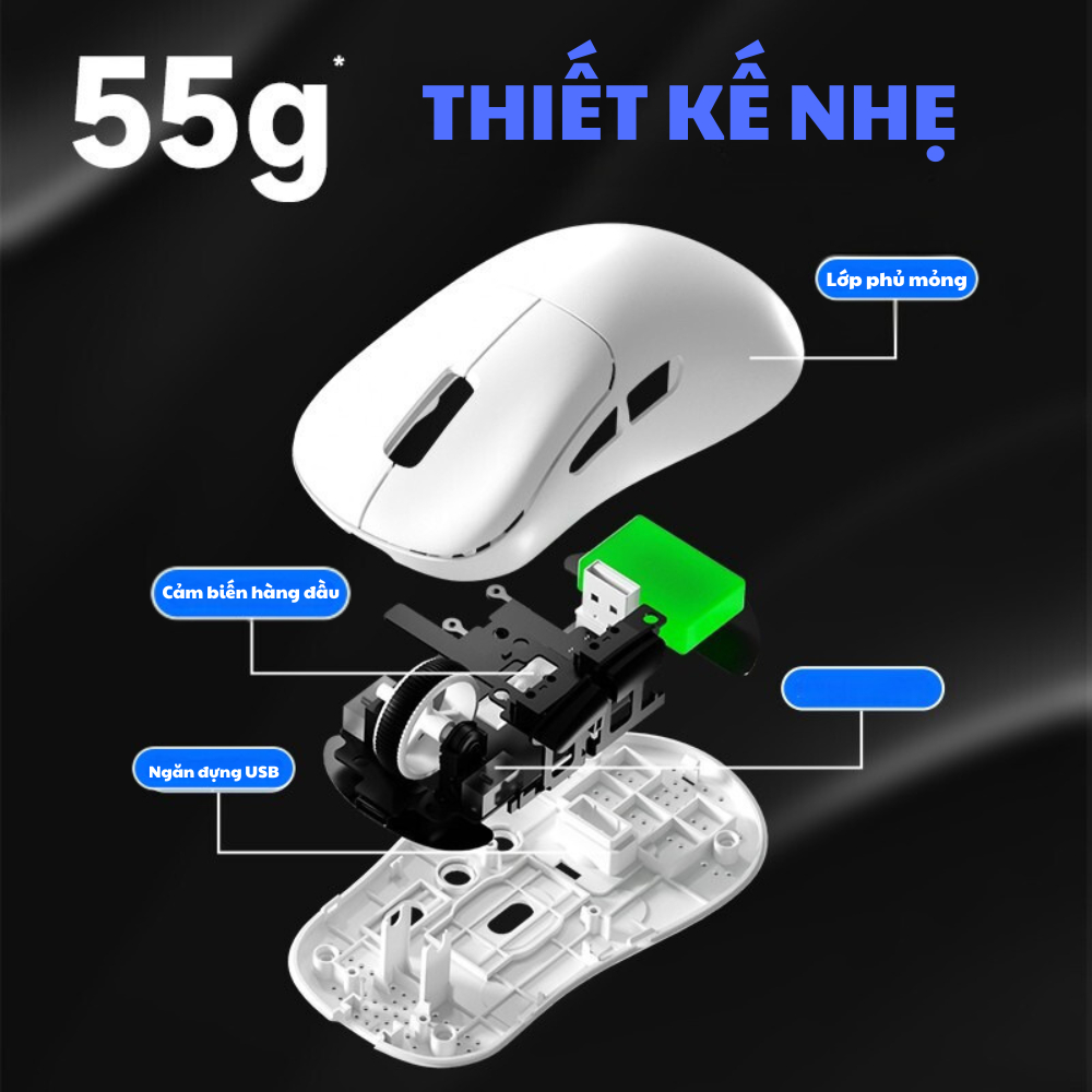 Chuột gaming không dây ATAS V6 PRO - 3 mode - Pin 500mAh - Có app - DPI 12 800 | BigBuy360 - bigbuy360.vn