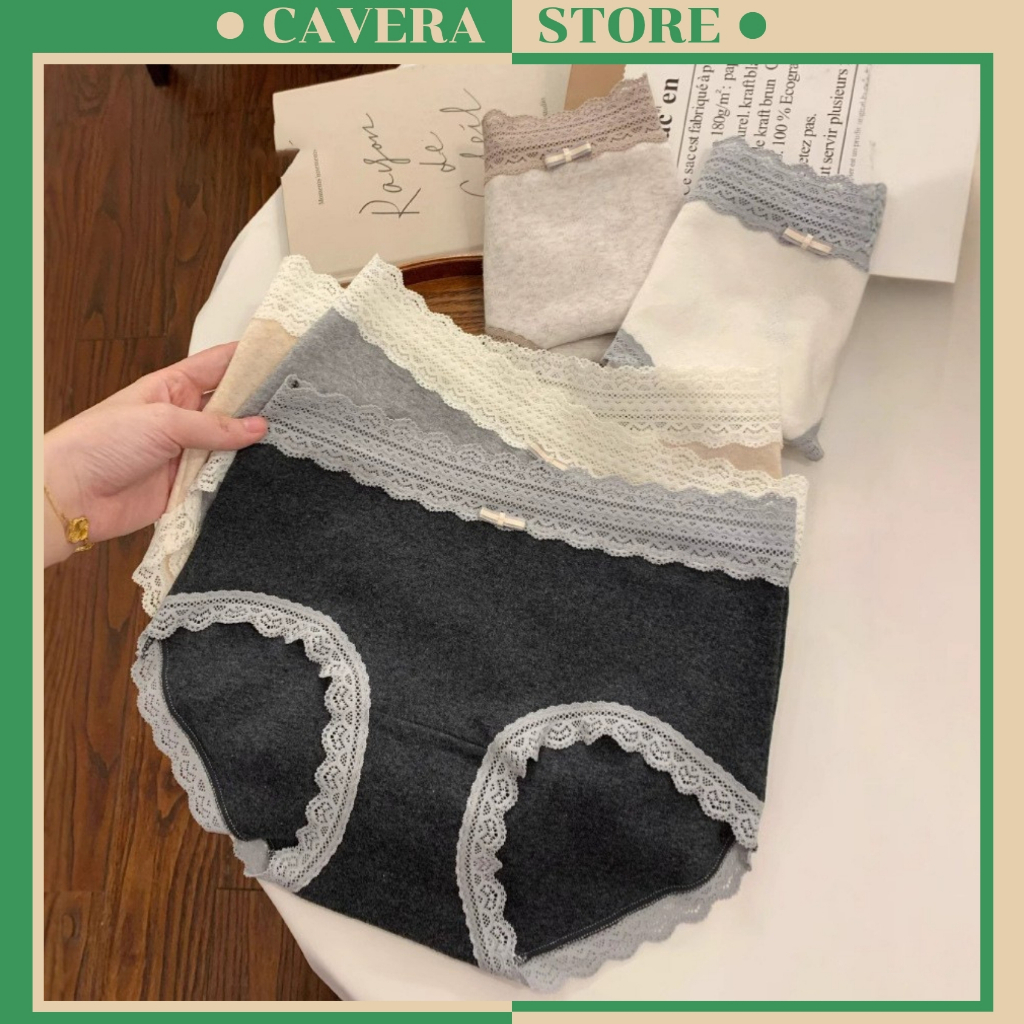 Quần Lót Cotton Nữ Viền Ren Hoa Quyến Rũ Đính Nơ Xinh, Quần Lót Mềm Thoáng Tôn Dáng CAVERA L.5509