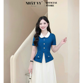 Áo peplum ( ÁO KHÔNG KÈM VÁY ) đính cúc kiểu phối cổ sen chất lụa phù hợp đi chơi - D3385