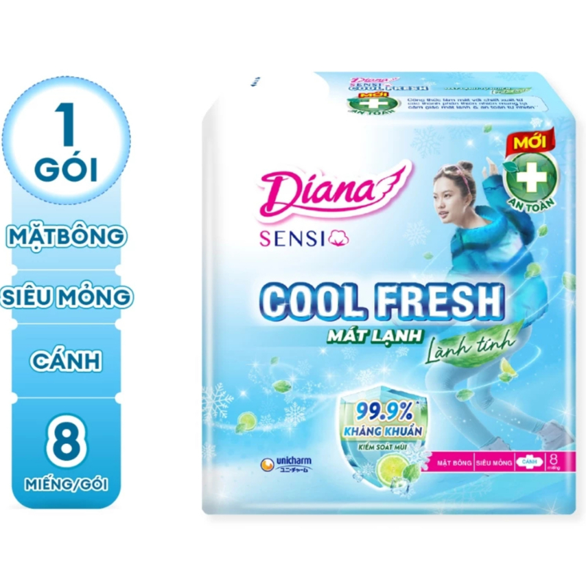 [LOẠI 8 MIẾNG] Băng vệ sinh Diana Sensi Cool Fresh siêu mỏng cánh 23cm (8 miếng)
