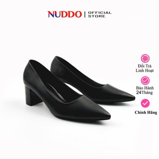 Giày Công Sở Nữ Cao Gót Đế Vuông 5 Phân, Guốc Nữ Mũi Nhọn Da Mềm Cao 5cm NUDDO _N502