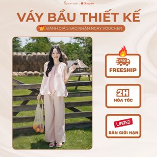 Set Áo Bầu Quần Bầu Suông Lụa Gió Pastel Mềm Mát, Thanh Lịch, Dễ Mặc Đi Biển Joamom - JTVB152