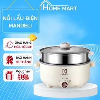  Nồi Lẩu Điện MANDELI Nồi Điện Mini Đa Năng Kèm Xửng Hấp INOX Dung Tích 3,5L 