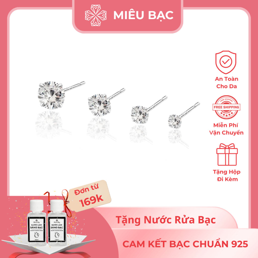 Khuyên tai bạc nữ nụ đá tròn Miêu Bạc bông tai nam nữ chất liệu bạc 925 thời trang phụ kiện trang sứ