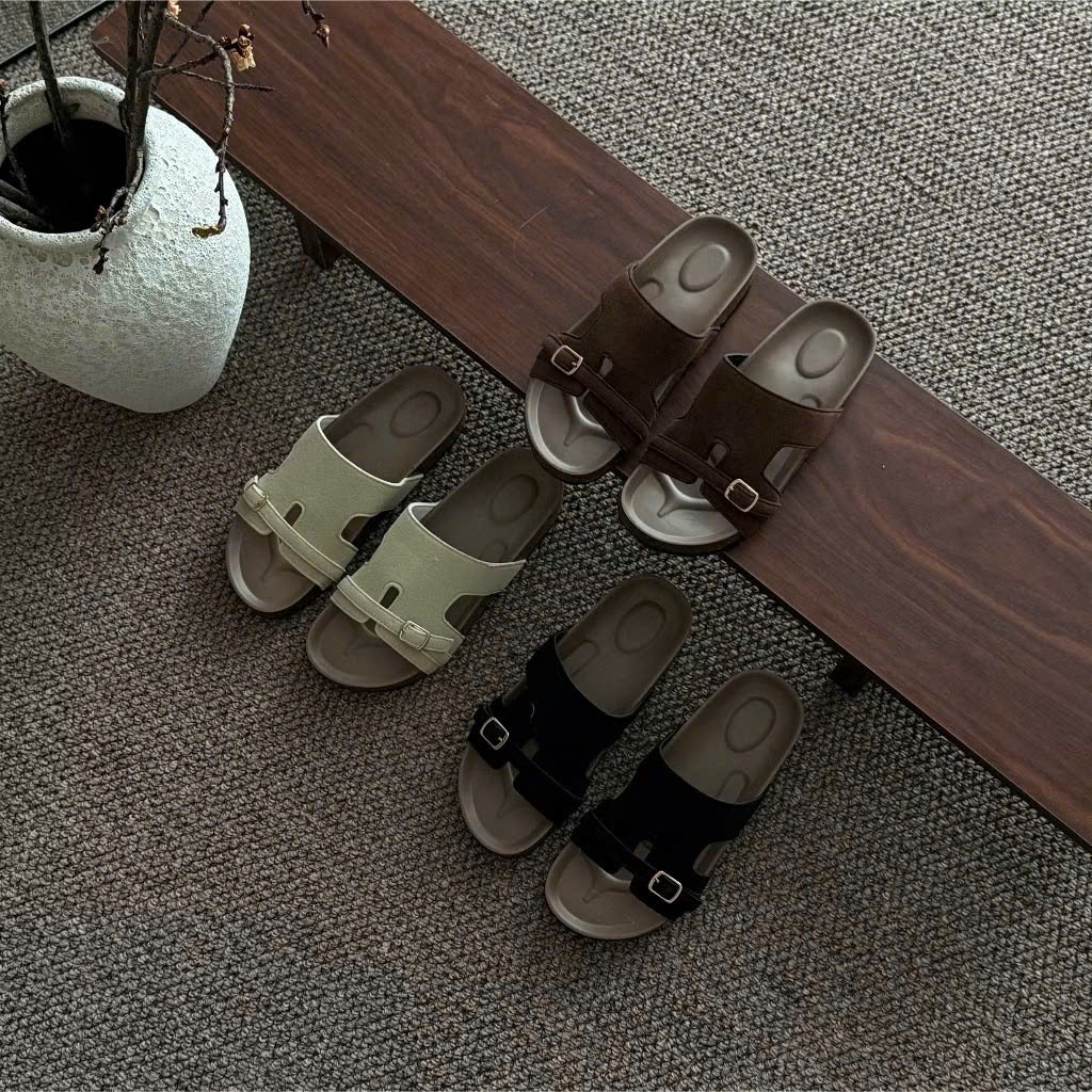 [ HÀNG SẴN- 4 MÀU] Dép nữ quai ngang da lộn TEHAN 4 màu êm ái trẻ trung