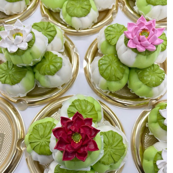 sét 4 dụng cụ 8 đầu tròn kim loại tạo hình hoa sen bánh bao cánh hoa cánh lá đất nặn fondant bánh trôi