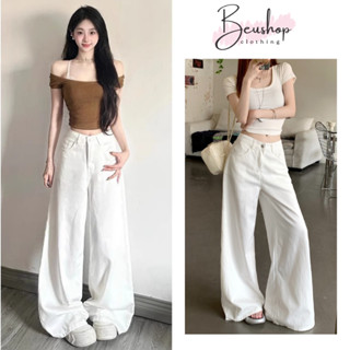 Quần Jean Nữ Trắng Suông Ống Rộng 27CM Lưng Cao Quần Bò Jean Denim Mềm Ôm Eo Tôn Dáng HOTTREND BEU