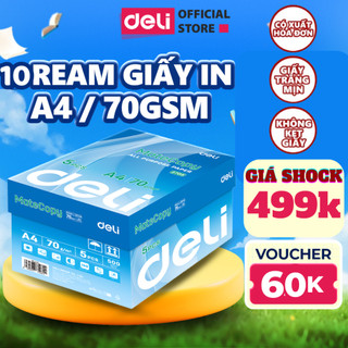  Thùng 10 Ream Giấy A4 Deli Giấy In Photo Copy 70gsm Chính Hãng Loại Dày 500 Tờ  Ream Chống Lóa Giấy Mịn 