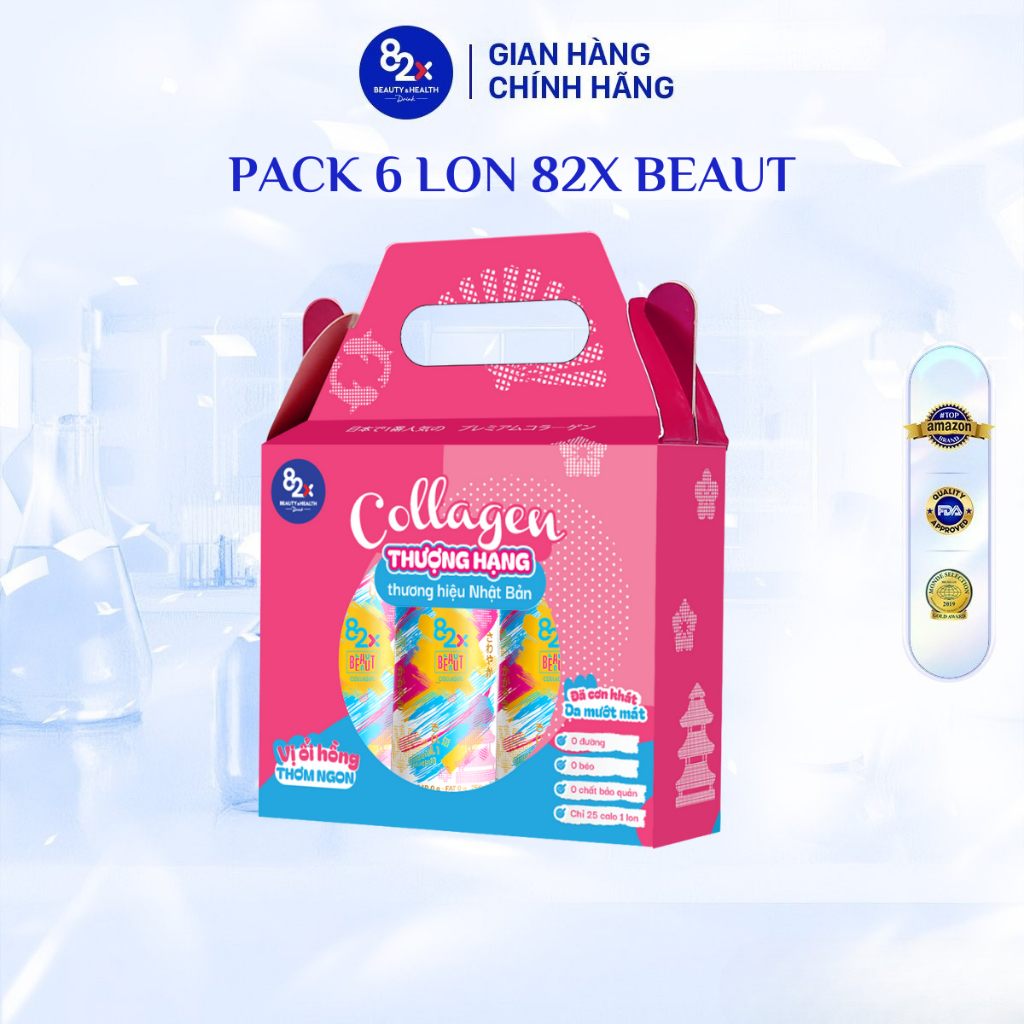 Combo 3 Lon Thực Phẩm Bổ Sung Collagen 82X Beaut Vị Ổi Hồng (245ml/lon)