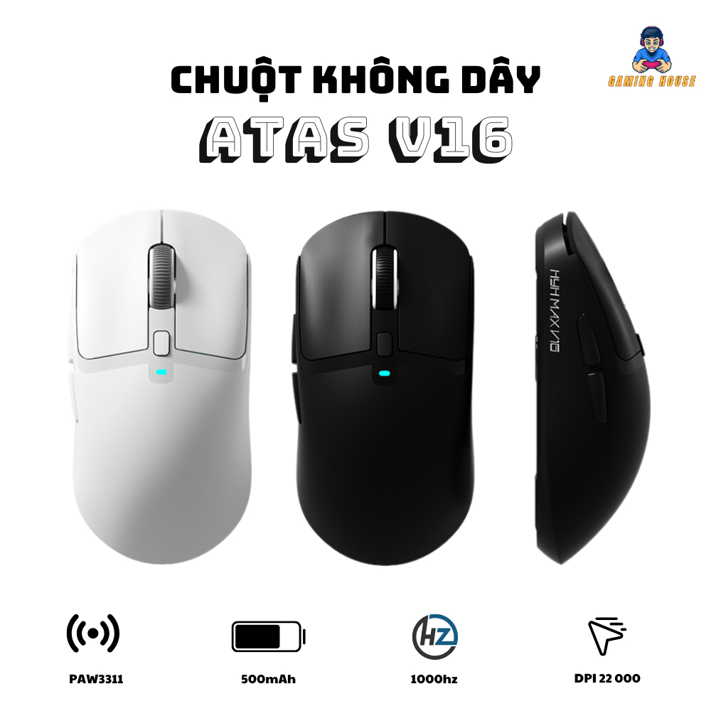 Chuột gaming không dây ATAS V16 - 3 mode - Pin 500mAh - Có app - DPI 22 000 - Chip PAW3311 | BigBuy360 - bigbuy360.vn