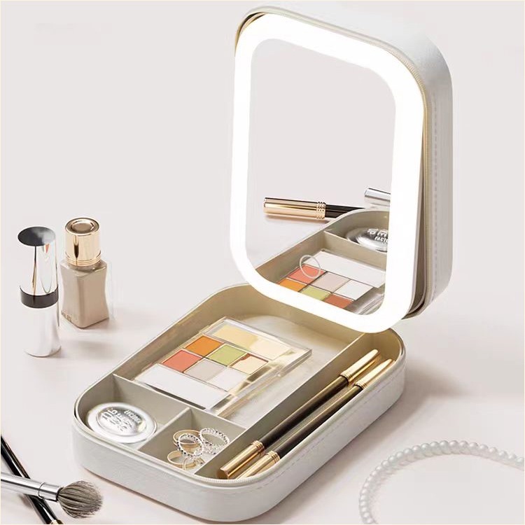 Túi Trang Điểm cốp đựng đồ makeup Cốp Đựng Mỹ Phẩm có đai đỡ Gương trang điểm và đèn LED Cốp Đựng Đồ