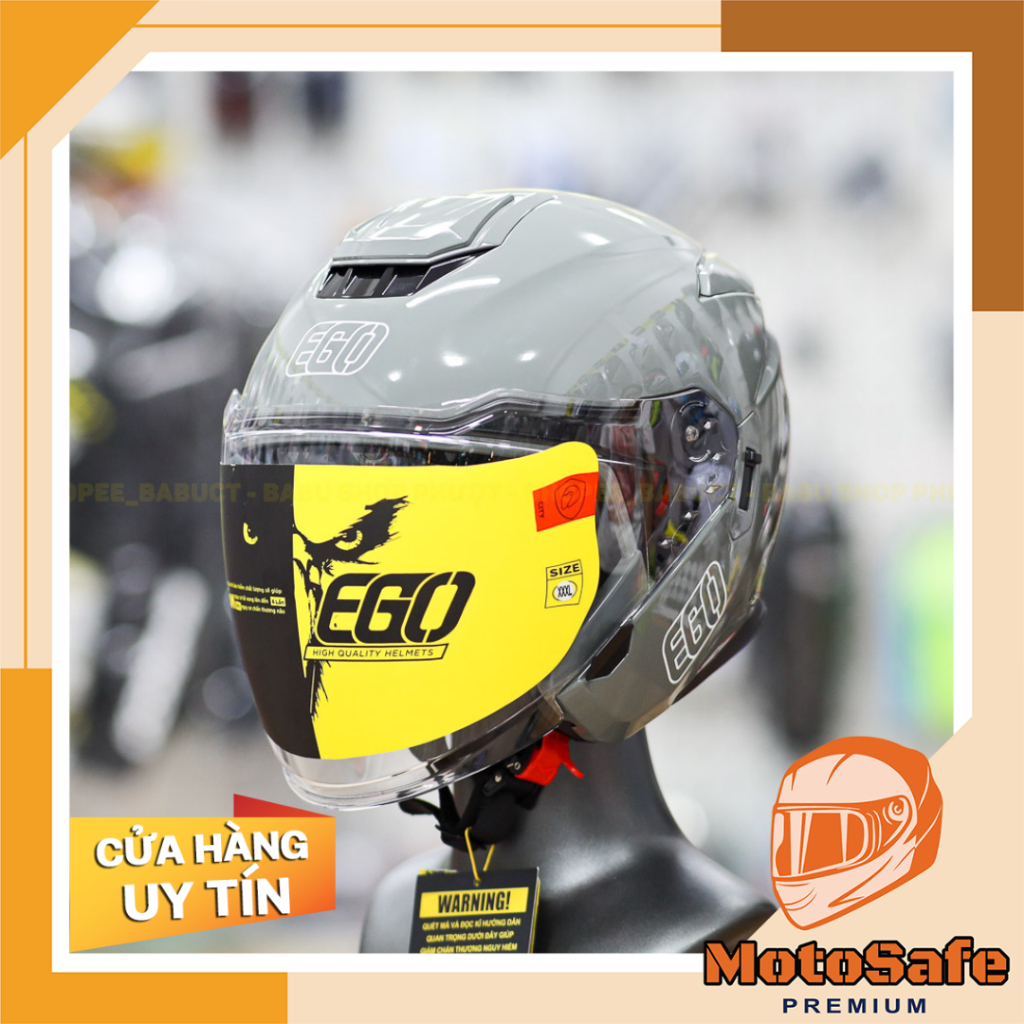 Mũ 3/4 2 Kính EGO E42 Plus Xám Xi Măng Bóng Chuẩn DOT Kiểu Dáng Đẹp