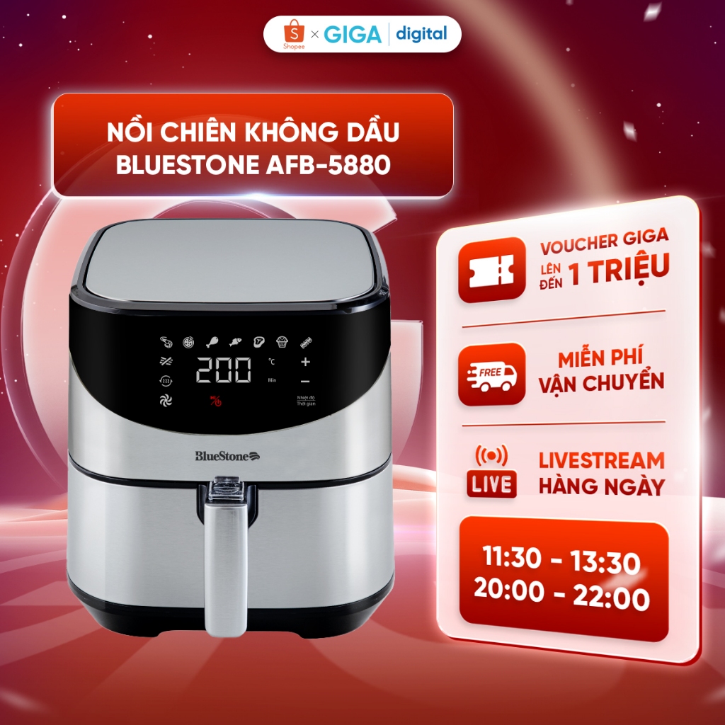 Nồi chiên không dầu BlueStone AFB-5880 5.5 lít 1700W - 8 chương trình cài đặt sẵn