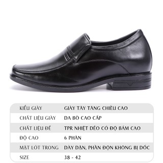 Giày Nam Tăng Chiều Cao HỒNG THẠNH Giày Tây Đế Độn Cao 6 Phân Da Bò Sang Trọng - 4547