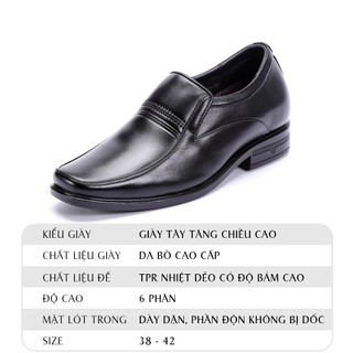 Giày Nam Tăng Chiều Cao HỒNG THẠNH Giày Tây Đế Độn Cao 6 Phân Da Bò Sang Trọng - 4547