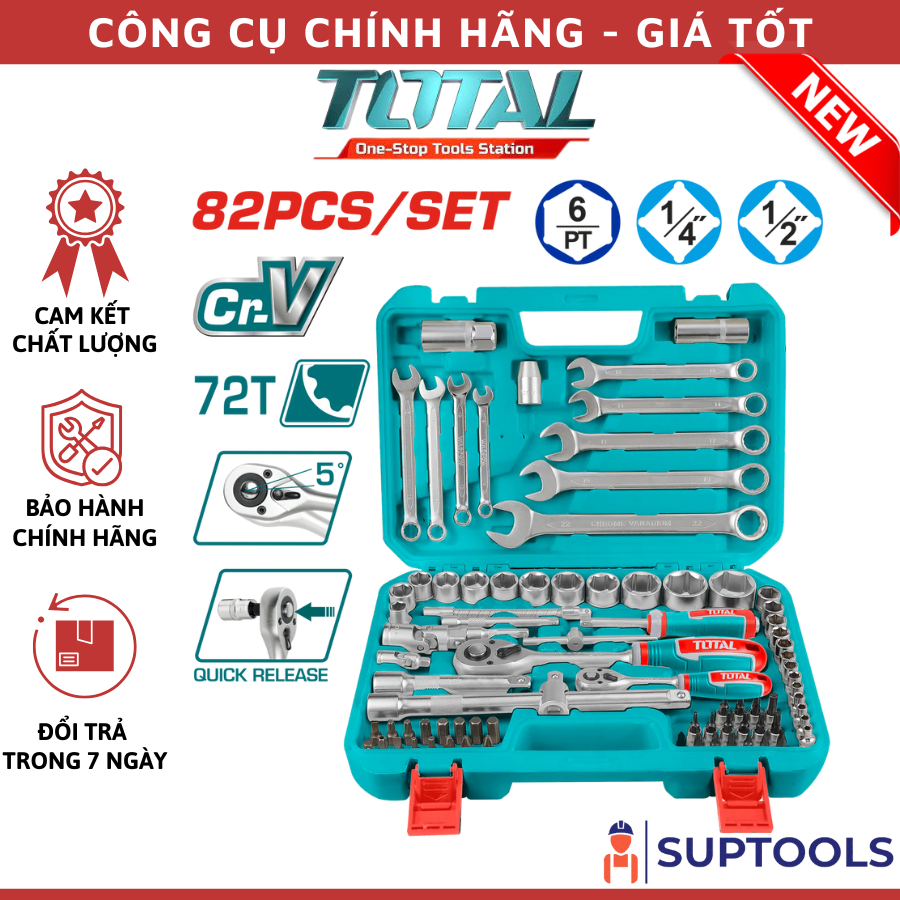 Bộ 82 đầu tuýp 1/4 inch &1/2 inch TOTAL THT421802 (Đồ nghề)
