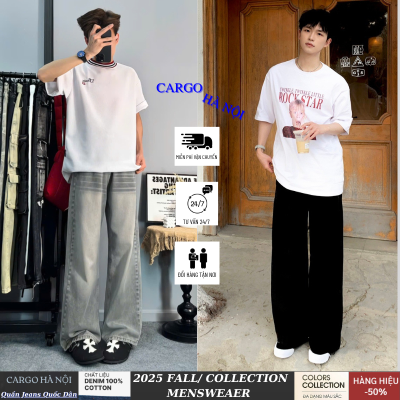 Quần Jean Nam Ống Suông Rộng Xám Wash Retro Cargo, Quần Jean Dáng Baggy Nam Lưng Cao Phong Cách Hàn Quốc The Jeans | BigBuy360 - bigbuy360.vn