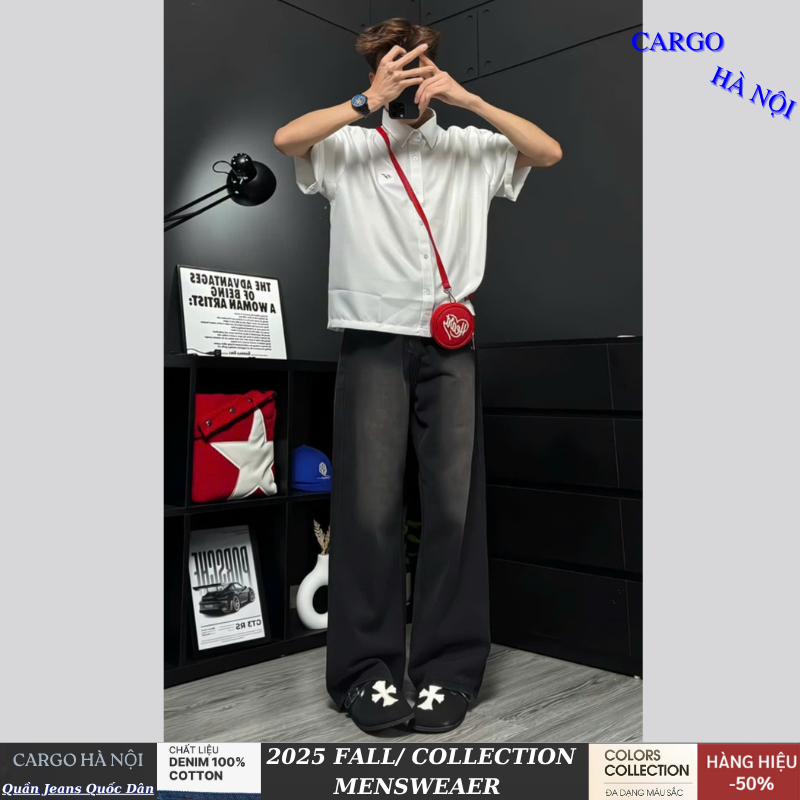 Quần Jean Nam Ống Suông Rộng Xám Wash Retro Cargo, Quần Jean Dáng Baggy Nam Lưng Cao Phong Cách Hàn Quốc The Jeans | BigBuy360 - bigbuy360.vn