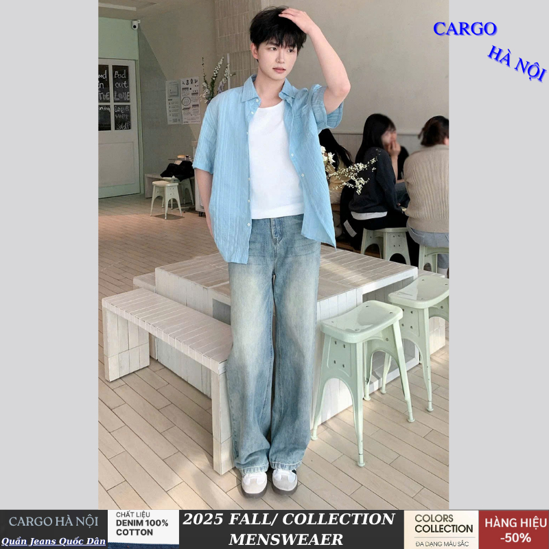 Quần Jean Nam Ống Suông Rộng Xám Wash Retro Cargo, Quần Jean Dáng Baggy Nam Lưng Cao Phong Cách Hàn Quốc The Jeans | BigBuy360 - bigbuy360.vn