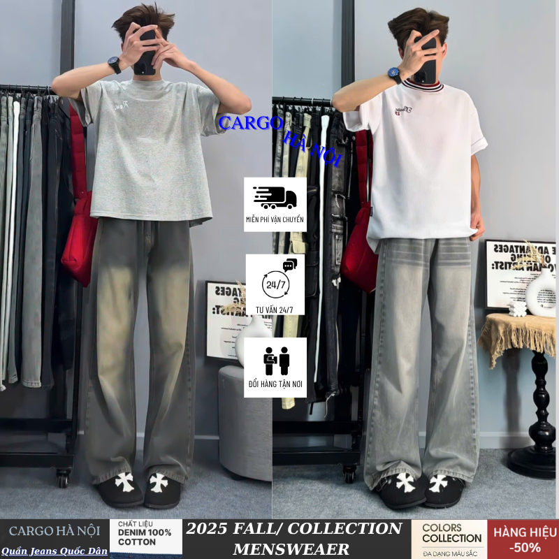Quần Jean Nam Ống Suông Rộng Xám Wash Retro Cargo, Quần Jean Dáng Baggy Nam Lưng Cao Phong Cách Hàn Quốc The Jeans | BigBuy360 - bigbuy360.vn