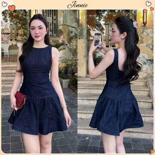 Váy bò nữ sát nách hở lưng dáng ngắn xoè kèm quần bảo hộ xinh tiểu thư, đầm denim tiểu thư hàn quốc