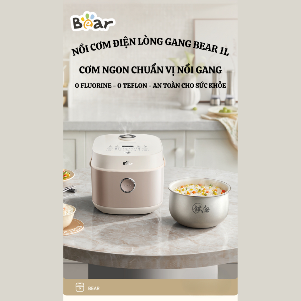 Nồi cơm điện 1L Bear DFB-H30A3 (RC-4H30S), 600W, Lòng Tráng Men, Thiết Kế Tay Cầm, Bảo Hành 18 tháng